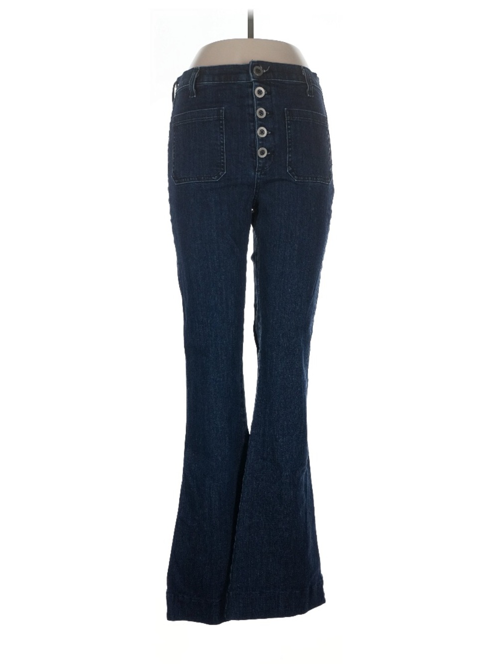 Ramy Brook Dark Blue High-Rise Flared Button-Front Jeans
